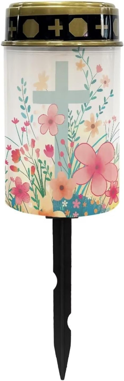 Floral Solar Lights Outdoor Waterproof Cross Cemetery Solar Lights for Grave Lighting Decorations for Cemetery Mom