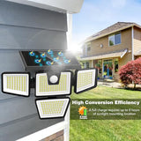 Solar Lights Outdoor 2 Pack, 300 LED Motion Sensor Lights, 4 Heads, IP65