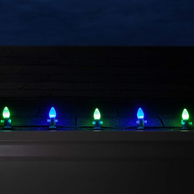 Wintergreen Lighting Opticore LED Smooth/Opaque Blue & Green Commercial C7 Christmas Lights Vintage Style, Commercial String Christmas Lights Heavy Duty, Green Wire (50 Lights, 50 ft, Blue/Green)