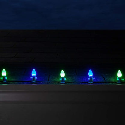 Wintergreen Lighting Opticore LED Smooth/Opaque Blue & Green Commercial C7 Christmas Lights Vintage Style, Commercial String Christmas Lights Heavy Duty, Green Wire (50 Lights, 50 ft, Blue/Green)