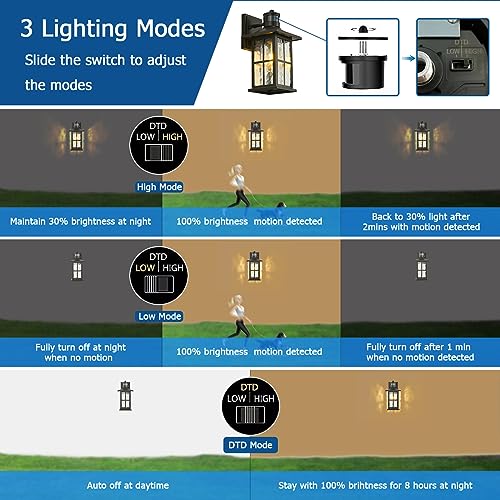 FLEDAVID Motion Sensor Porch Light Black Dusk to Dawn Outdoor Wall Lantern