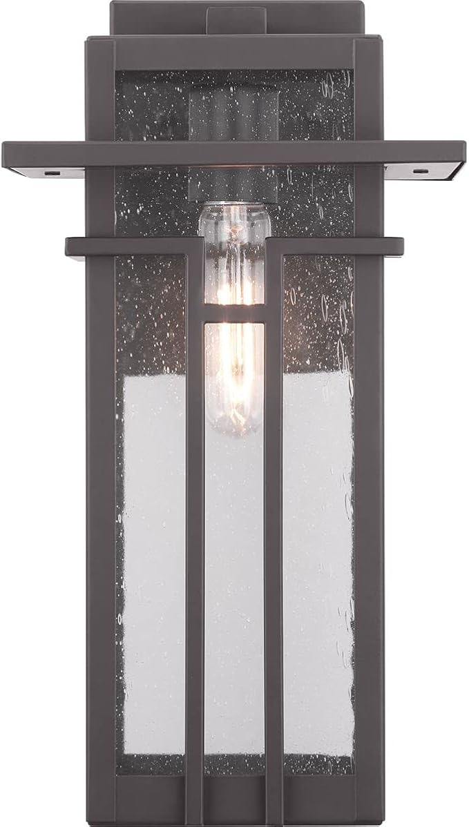 Progress Lighting Boxwood Collection 1-Light Clear Seeded Glass Craftsman Outdoor Medium Wall Lantern Light Antique Bronze , 14.13x7.63x7.63