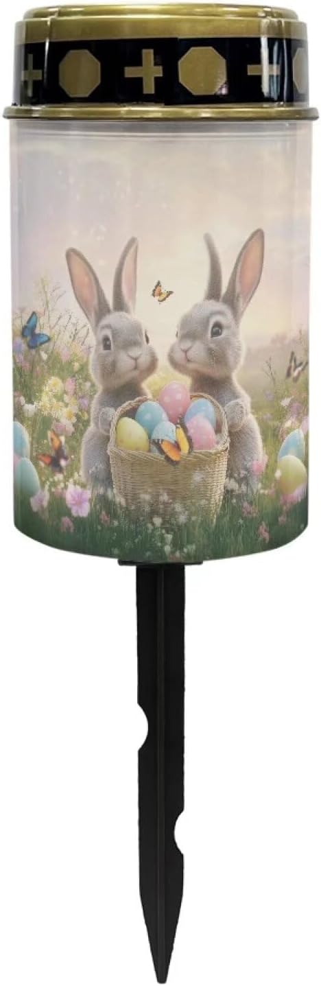 Easter Rabbit Eggs Solar Garden Lights Outdoor Decorative Solar Stake Lights-Waterproof Warm White LED for Remembrance Gifts Cemetery Grave