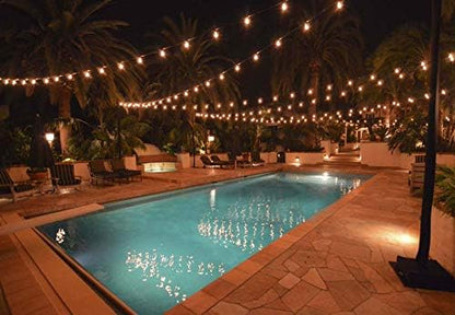 Outdoor String Lights 100ft with LED Filament Bulbs 50+2(Spare) Dimmable Shatterproof Waterproof, for Indoor/Outdoor Decoration and Lighting, Edison Vintage Style Warm 2200K