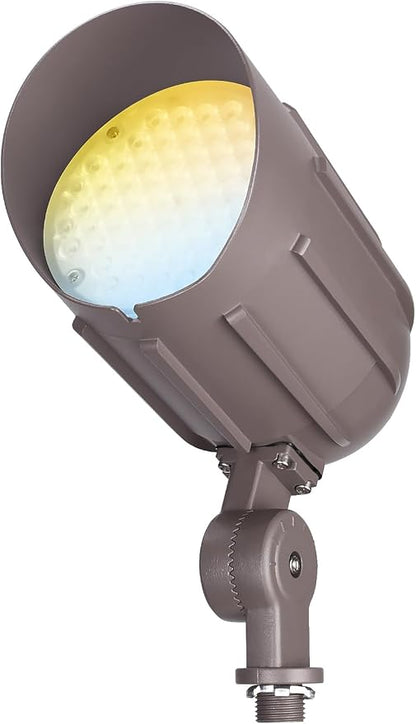 LEONLITE 3CCT Bullet Flood Light with Knuckle Mount, 30W/20W/12W Selectable, 110-277V Commercial LED Landscape Spotlights, IP65 Waterproof Aluminum, 3000K/4000K/5000K, for Flag Poles Yard Tree