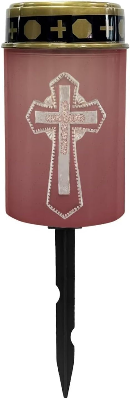Cross Red Solar Garden Lights - Outdoor Waterproof Cemetery Decorations, Multipurpose Solar Lights for Grave and Memorial Use