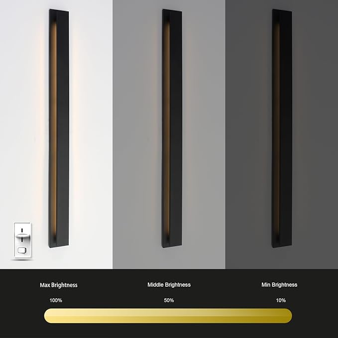 50 Inch Long Outdoor Waterproof Modern LED Wall Sconces, Indoor Black Wall Mount Fixtures,3000K Warm Light Rectangular Wall Light for Front Door, Stairway, Living Room,Porch Light