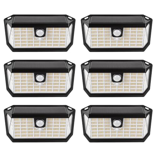 Brightever Solar Motion Sensor Outdoor Lights, 4000LM 344 LEDs Solar Outdoor Lights, IP65 Waterproof Exterior Flood Security Lights with 270° Wide Angle & 3 Modes for Patio Garage, 6-Pack Black