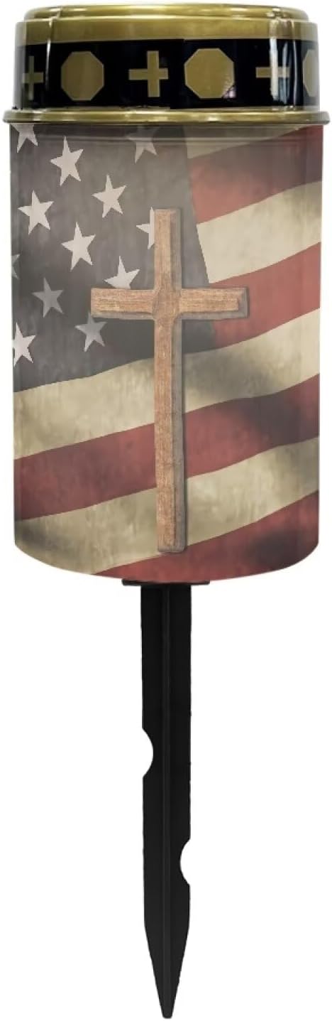 American Flag Cross Solar Stake Lights Waterproof Guardian Solar Lights Driveway Markers Solar Walkway Lights Sympathy Remembrance Memorial Gift for Grave Ornaments Garden Decor