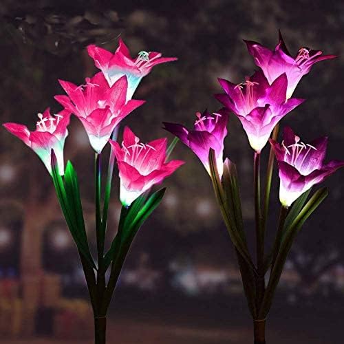 Ulalaza 2PCS Garden Solar Lights Multi-Color Changing 4 LED Flower Stake Light Decorative Landscape Lawn Yard Outdoor Lights Purple and Red Length is 800mm/30inch