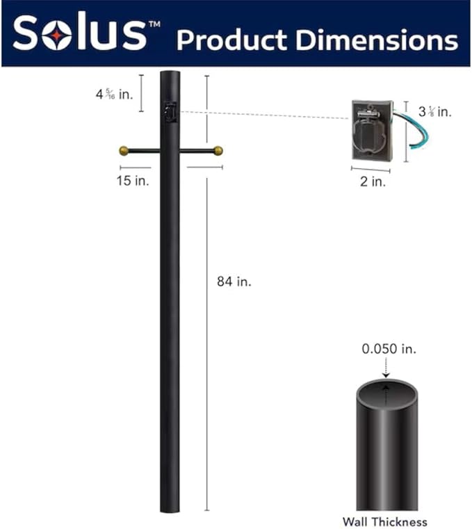 Solus 7-Foot Direct Burial Lamp Post – Outdoor Aluminum Light Pole with Decorative Cross Arm & 120V Outlet – Fits | Lumora