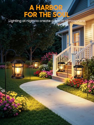 Solar Lantern Outdoor Waterproof, 4 Pack Bright Hanging Solar Lights for Outside Decorative, Upgraded Solar Powered Lanterns LED Lighting for Garden Patio Porch Decor Gifts (Warm Light)