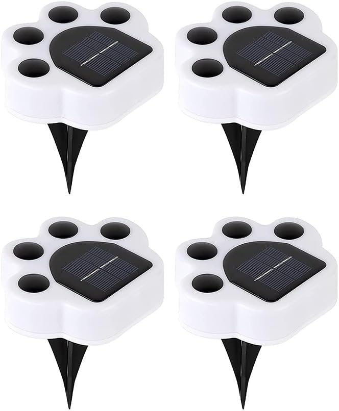 4 Pack Cute Solar Paw Print Light, Waterproof Outdoor Gardent Lights, Led Animal Yard Lights for Garden, Patio, Flowerbed, Lawn Decor(Warm Yellow)