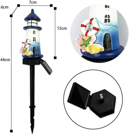 2 Pack Solar Lighthouse Outdoor Garden Lights for Patios, Lawns, and Pathways with Resin Construction for Weather Resistance