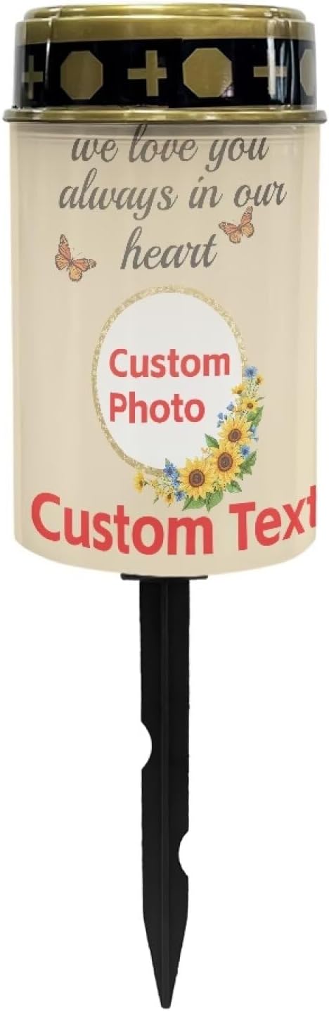 Outdoor Garden Solar Lights - Waterproof, Solar Powered, Multipurpose Memorial Cemetery Decorations - Auto On/Off Landscape Lights - Outside Gift for Loss of Loved One - Customizable