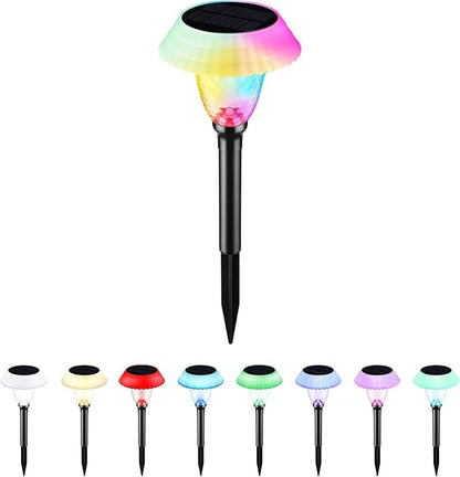 LEONLITE 8-Pack Color Changing Solar LED Pathway Lights, Lawn Lights, Auto On/Off, RGB Selectable, IP65 Waterproof, Sun Powered Pattern Garden Lighting