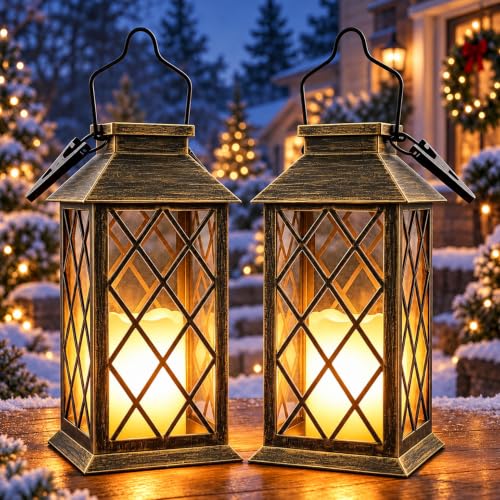 Yowin 2 Pack 9" Solar Lanterns Outdoor Waterproof with Flickering Candle