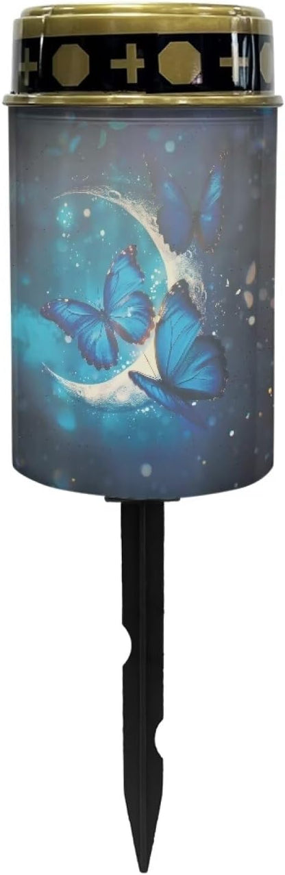 Butterfly Moon Solar Garden Stake Lights Bright Solar Pathway Lights Landscape Lighting Decorative Memorial Lights Grave Markers for Cemetery Sympathy Remembrance Memorial Gift
