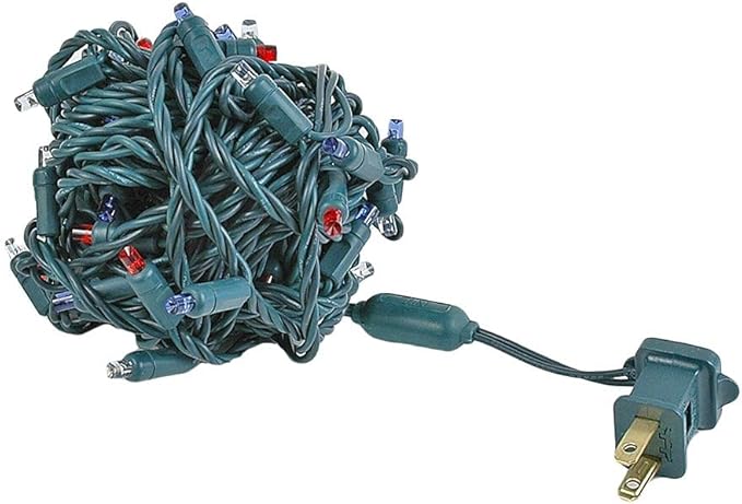 Novelty Lights 25ft 50 LED Red/Pure White/Blue Christmas Lights Outdoor/Indoor, 6" Spacing, Green Wire String Lights for Festive Xmas Lighting, IP55, UL Listed, Dimmable, Connectable