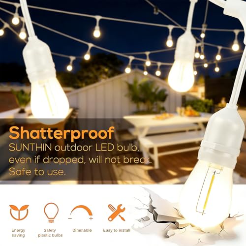 SUNTHIN 50FT White Outdoor String Lights with 16 1W LED Bulbs