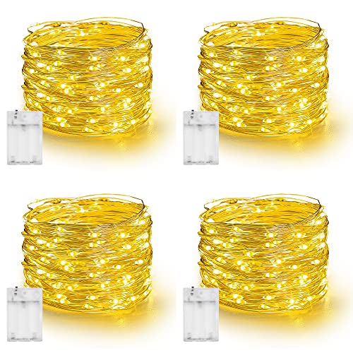 Dazzle Bright Fairy Lights Battery Operated, 4 Pack Total 80FT 240LED Silver Wire Waterproof String Lights, Christmas Decorations for Indoor Outdoor Bedroom Yard Party Decor, Warm White