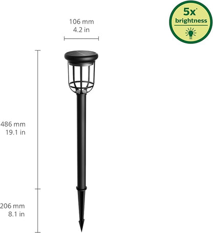 Philips LED Capri Outdoor Solar Pathlight, 1-Pack, Long-Lasting Solar Powered LED Light, Bright White Light, 3000K, 50 Lumens, IP44, Black