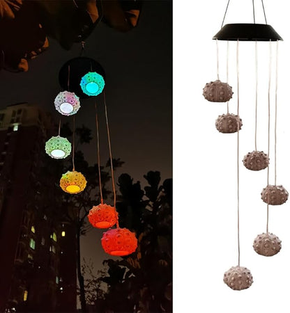 Solar Sea Urchin Wind Chime Light 6 LEDs Colorful Color Changing Outdoor Decorative Solar Hanging Light Painted Marine LED Lights for Garden Walkway Patio Yard, 1 Pack