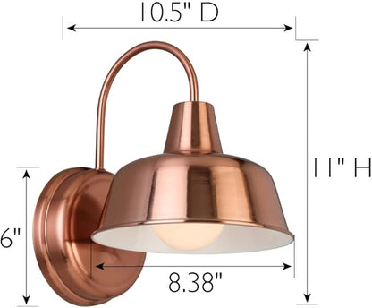 Design House Mason Farmhouse Gooseneck Barn Light, Outdoor Exterior Porch or Patio Wall Light Fixture, Copper Paint, 8 Inch Diameter, 1-Pack, 588434