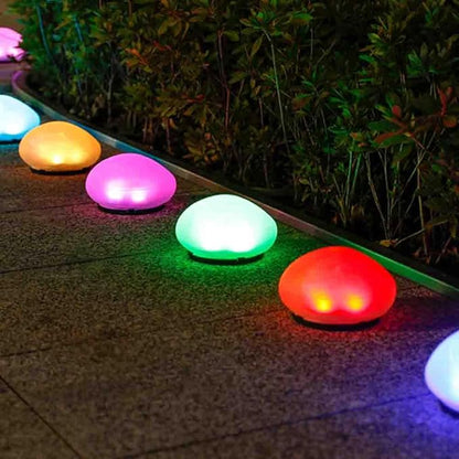 Solar Small Garden Lights Outdoor Glow Cobblestone Shape Lamp Garden Decor Waterproof Landscape Night Lights for Garden Paths, Stairs, Lawns, Patios, Yard, 4 Pack (Color Light)