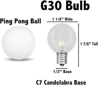 25 Foot G30 Outdoor Patio String Lights with 25 Clear Globe Bulbs – Indoor Outdoor String Lights – Market Bistro Café Hanging String Lights – C7/E12 Base - White Wire