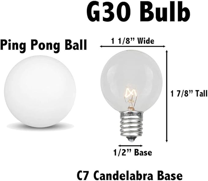 G30 Patio String Lights with 25 Clear Globe Bulbs - Garden Hanging String Lights - Vintage Backyard Patio Lights - Outdoor String Lights - Market Cafe Bistro String Lights - 25 Feet