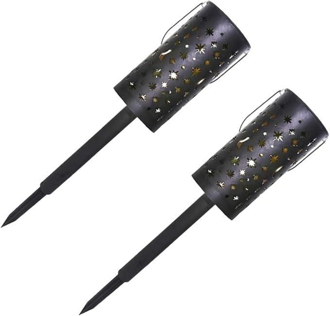 2pcs Solar Wrought Iron Lawn Plug Lamps Decorative Outdoor Projection Lights Star and Moon Pattern Solar Powered Garden Path Lights for Patio and Yard