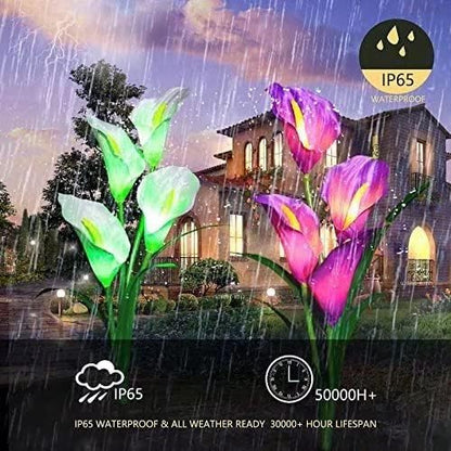 Solar Calla Flowers Garden Lights Outdoor Decorations LED Solar Lights Garden Decorative for Patio Yard Backyard Path Garden Decor Gardening Gifts, 2 Packs