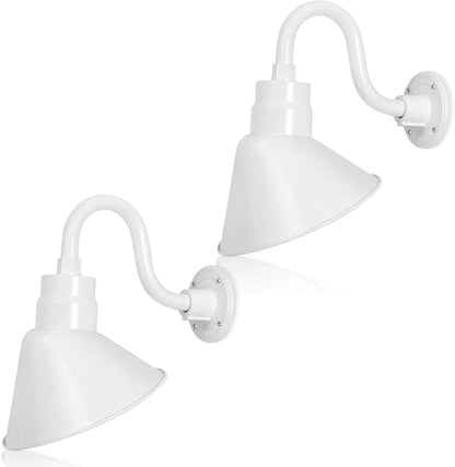 10in. White Angle Shade Gooseneck Sign Light Fixture With 10in. Long Extension Arm - Wall Sconce Farmhouse, Antique Style - UL Listed - 9W 900lm A19 LED Bulb (5000K Cool White) - 2-Pack