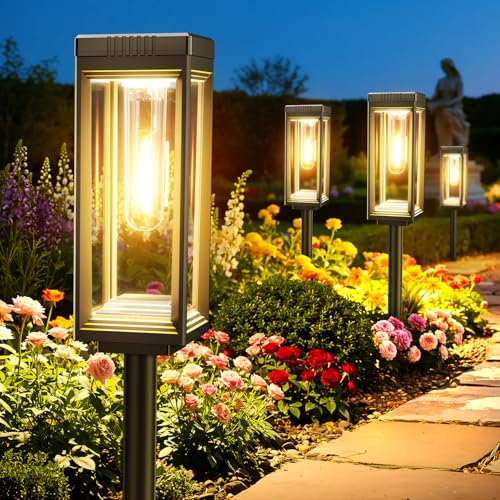 Tall Solar Pathway Lights Outdoor, Bright Solar Powered Lights 4 Pack
