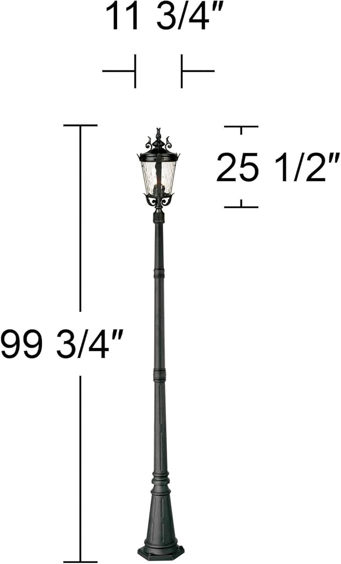 John Timberland Marseille Traditional Outdoor Post Light with Flat Base Textured Black 99 3/4" Clear Hammered Glass | Lumora