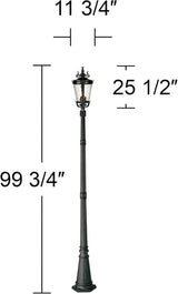 John Timberland Marseille Traditional Outdoor Post Light with Flat Base Textured Black 99 3/4" Clear Hammered Glass | Lumora