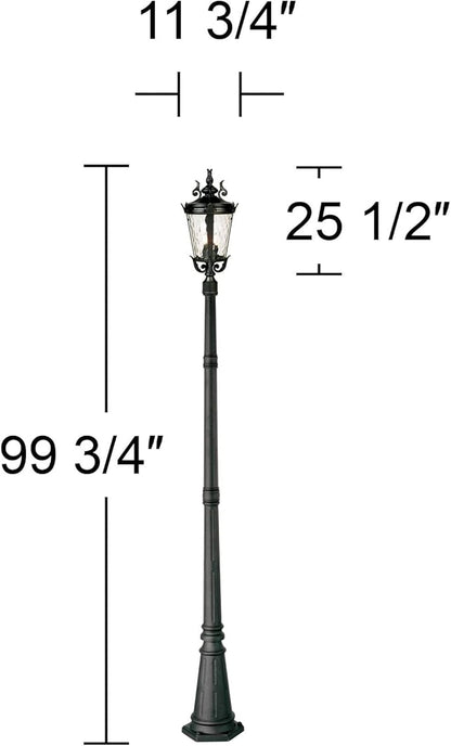 John Timberland Marseille Traditional Outdoor Post Light with Flat Base Textured Black 99 3/4" Clear Hammered Glass for Exterior House Porch Patio Outside Deck Garage Yard Garden Driveway Home