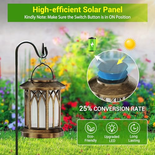 KOOPER 2 Pack Solar Lanterns Outdoor Waterproof, Upgraded Flickering Flame Solar Lantern Lights, Auto On/Off Lanterns Decorative Outdoor, Outdoor Hanging Lantern for Yard Garden Table Decor (Bronze )