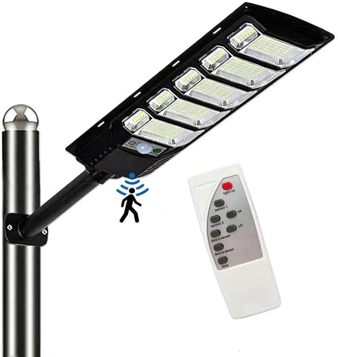 Solar Street Light Outdoor, Motion Sensor Solar Powered Lights, Dusk to Dawn Flood Lights with Remote Control, Waterproof Security Lighting for Yard Driveway Pathway Parking Lot Patio Porch