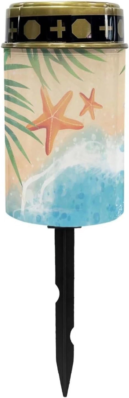 Beach Element Solar Dusk to Dawn Lights Outdoor Waterproof Solar Memorial Lights for Graves Eternal Light Solar Powered Light,Cemetery Decor Candle Lamp Grave Decorations