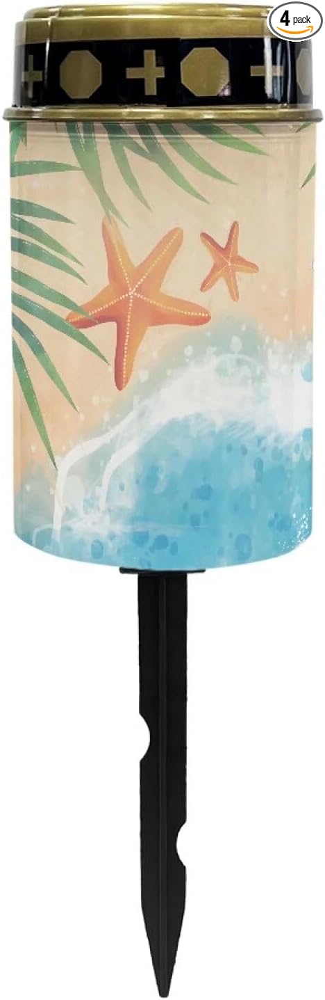 Beach Element Solar Dusk to Dawn Lights Outdoor Waterproof Solar Memorial Lights for Graves Eternal Light Solar Powered Light,Cemetery Decor Candle Lamp Grave Decorations