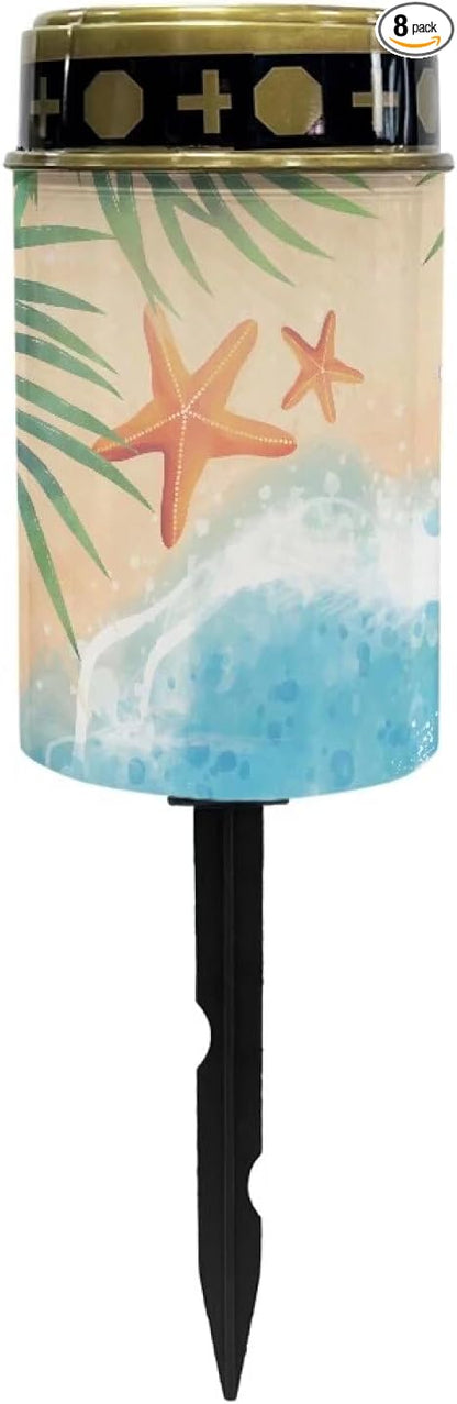Beach Element Solar Dusk to Dawn Lights Outdoor Waterproof Solar Memorial Lights for Graves Eternal Light Solar Powered Light,Cemetery Decor Candle Lamp Grave Decorations