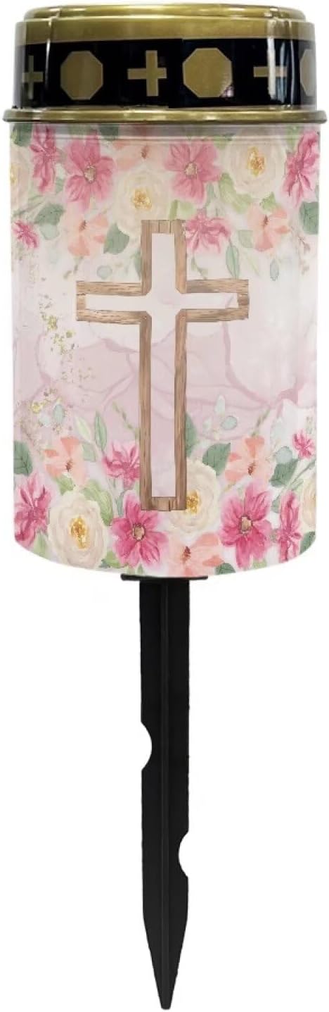 Cross Solar Lights for Cemetery Gravesite Outdoor Solar Lights for Yard Decorative Cemetery Candle Holder for Grave Waterproof Outdoor Memorial Garden Stake Cross Lights