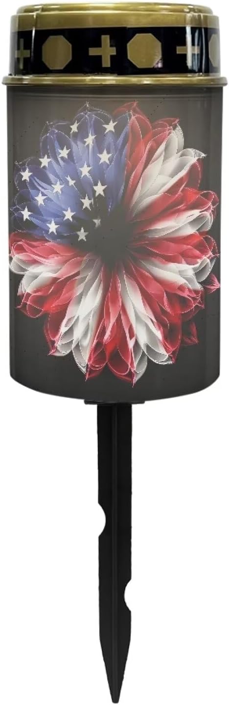 American Sunflower Solar Outdoor Lights Waterproof Patriotic Solar Walkway Lights Memorial Cemetery Decorations | Lumora