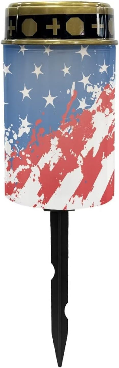 Outdoor Garden Solar Lights American Flag Waterproof Solar Powered Lights Multipurpose Memorial Cemetery Decorations