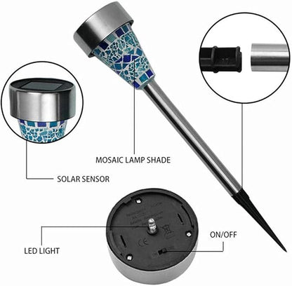 CTKcom Solar Mosaic Garden Lights Outdoor Decorative Mosaic LED Stake Lights Solar Powered Landscape Path Lighting for Lawn Path Patio Yard Walkway,3 Pack