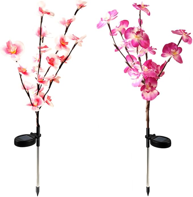 BESPORTBLE 2pcs Floral Solar Garden Lights Outdoor Ground Plug Pathway Lawn Solar Landscape Lighting for Patio Yard