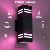 Up Down Wall Sconce RGB Color Changing Lights 1200lm, Dusk to Dawn Outdoor Lighting Fixture 2 Pack, Milight Remote | Lumora