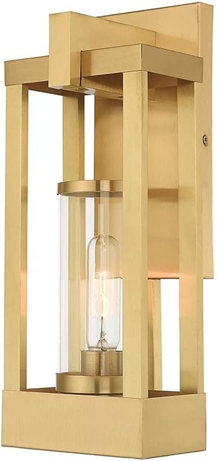 Livex Lighting 20992-12 Delancey - 16" One Light Outdoor Wall Lantern, Satin Brass Finish with Clear Glass | Lumora